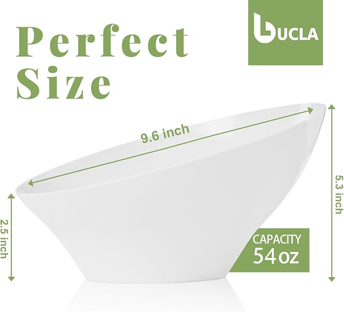 bUCLA 12 Pack White Plastic Serving Bowls - 54 OZ Angled Table Salad and Fruit - Image 2