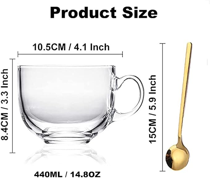 Large Clear Glass Coffee Mugs Set of 2, 14.8 oz-Wide Mouth Tea Cups - Image 7