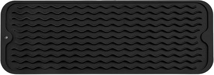 Silicone Dish Drying Mat for Multiple Usage,Easy clean,Eco-friendly,Heat-resistant Silicone Mat for Kitchen Counter,Sink,Bar,Bottle,or Cup Black M 17 inches x 6 inches