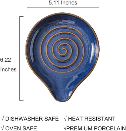 6-Inch Ceramic Spoon Rest - Heat Resistant, Non-Slip for Kitchen Utensils, Spoon Holder Stovetop, Dishwasher Safe - Elegant Spiral Design Blue, Housewarming Gift