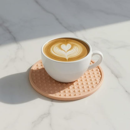 Set of 8 Silicone Coasters, 4'' Drink Coaster with Holder, Round Coasters for Drinks Beer Coffee Home Office Bar Desk Tabletop Protection, Non-Slip Rubber Coaster (Pink, 8 Pcs-Metal Holder)