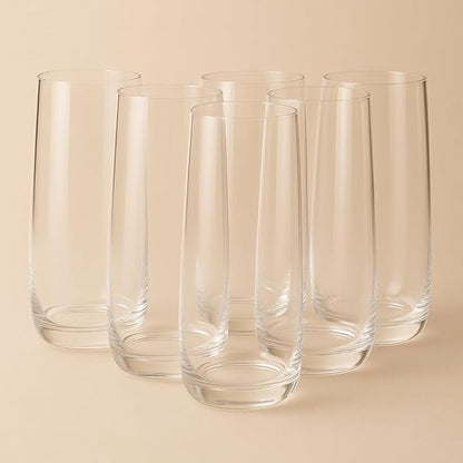 Modern Highball Glasses, 16 oz Clear Glass Tumblers for Water and Cocktails, Set of 6