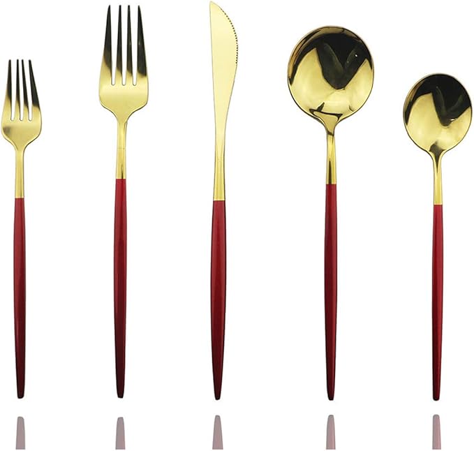 Red Gold Silverware Set, JASHII 30-Piece Stainless Steel Satin Finish Flatware by JASHII