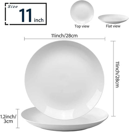White Dinner Plates Set of 6, 11 Inch Ceramic Plates – White Porcelain Dinner - Image 3