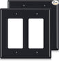 ELEGRP 2-Gang Decorative Wall Plates, Standard Size 4.53" H x 4.57" L Unbreakable Thermoplastic Faceplate Cover for Decorator Receptacle Outlet Switch, UL Listed (2 Pack, Glossy Black)