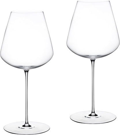 NUDE Red Wine Glasses Set of 2, Stem Zero Elegant – Crystal Long Stem Red Wine Glasses for Light to Medium Bodied Red Wines, Tapered Sides, Lead-Free, Dishwasher Safe, 22 oz Each