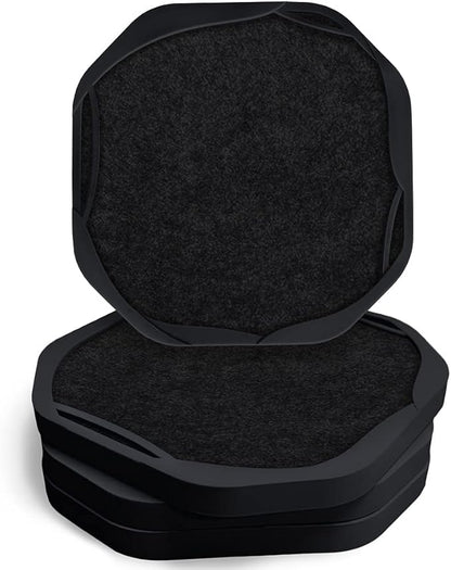 UMIRRO Absorbent Coasters for Drinks, Cool Silicone Cup Coaster with Felt Insert for Modern Coffee Table Decor, Small Unique Birthday Gift Ideas for Men Dad Him Women Mom Her, 4", Black, Set of 4