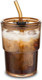 13oz Glass Tumbler with Straw and Leak-Proof Lid, Reusable Iced Coffee Cup by MINGHYZYA