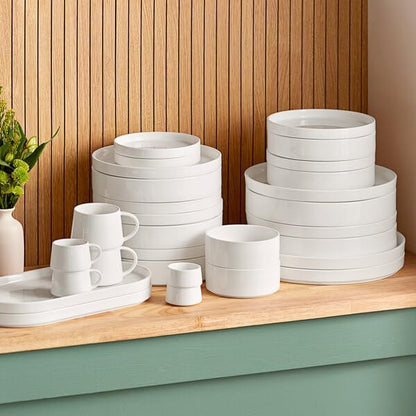 Lore Bright White Porcelain Deep Plate, 10 3/4 Inch, Raised Rim, Dishwasher Safe, Stackable, Scandinavian Design, 12 per Case