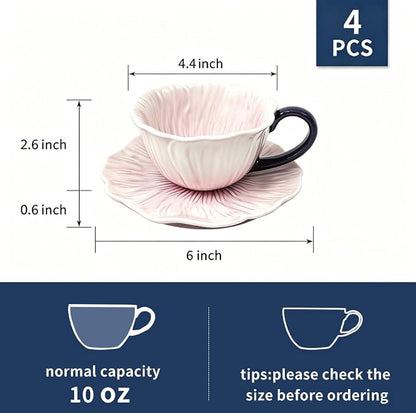 KOOV Latte Cup and Saucer Set of 4, Vintage Hand-Painted 10 oz Ceramic - Image 3
