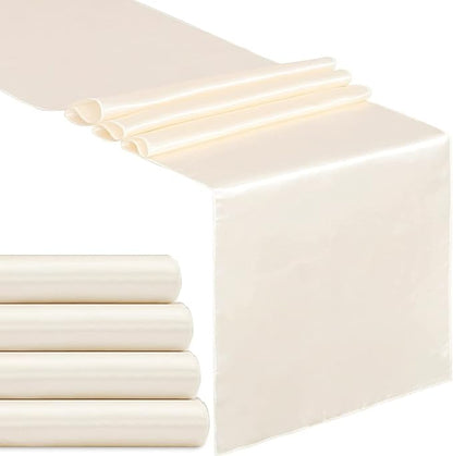 5 Pcs Ivory Satin Table Runners 12x108 inch Bright Satin Silk Fabric | Smooth by B-COOL