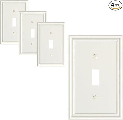 4-Pack Single Toggle Light Switch Cover Plate, Durable Solid Zinc Alloy Decorative Switch Plate Covers, Light Almond 1 Gang Wall Plate, Corrosion Resistant