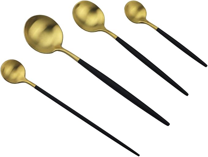Black Gold Flatware, Royal 4 Piece Matte Black Handle 18/10 Stainless Steel - Image 4