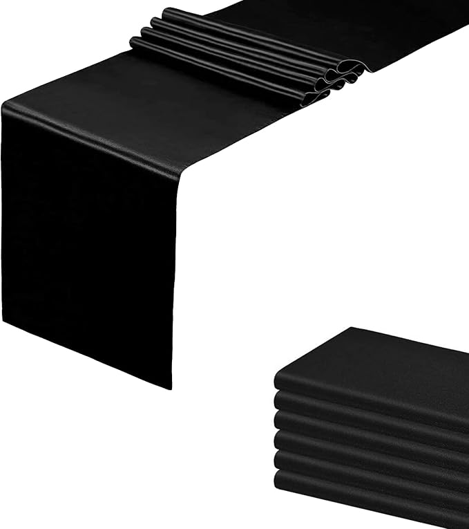 6 Pack Black Table Runners, Satin Table Runner 12x108 Inches Long, Silk and by HMQIANG