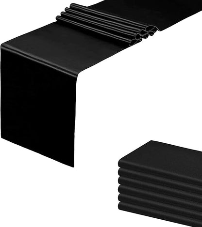 6 Pack Black Table Runners, Satin Table Runner 12x108 Inches Long, Silk and by HMQIANG