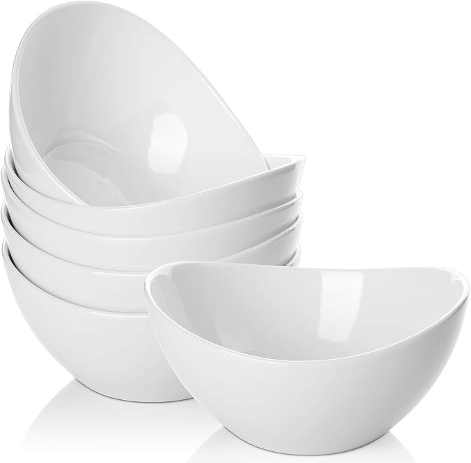 Samsle 19 Ounces Ceramic Serving Bowls, Sturdy Porcelain White Oval Salad Bowls by Samsle