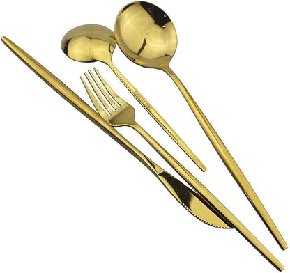 JASHII Stainless Steel Titanium Plated Golden Flatware Set 24 Piece, Flatware - Image 4