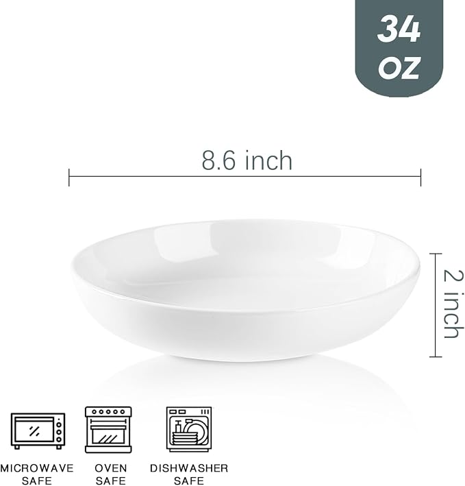 Selamica Porcelain 8.6 inch Salad Pasta Bowls, 34 OZ Bowls Plates, Wide and - Image 3