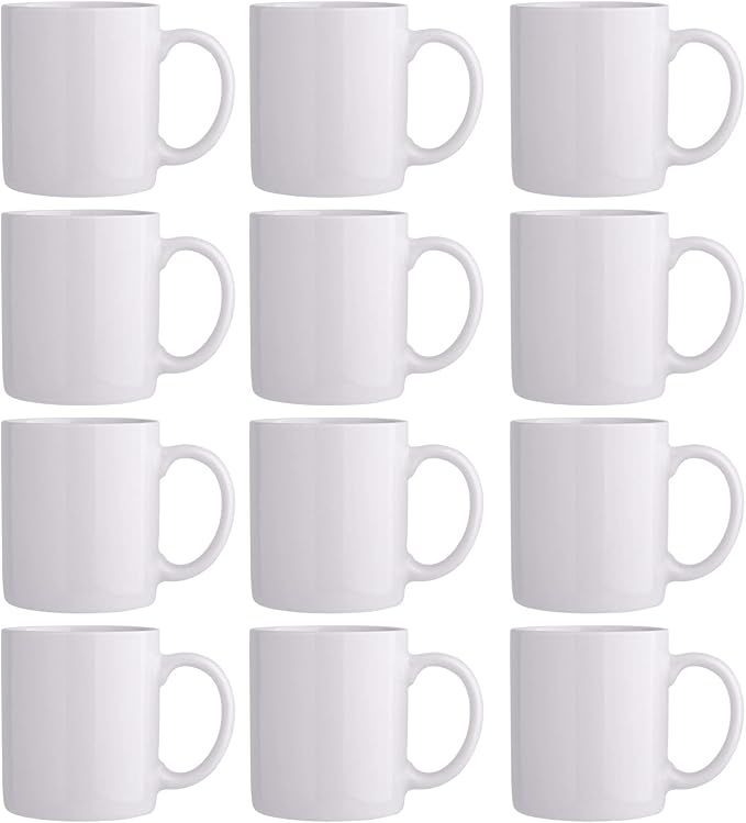 GBhome White Coffee Mugs Set of 12, 12 oz Ceramic Coffee Cups | Classic COffee by GBhome