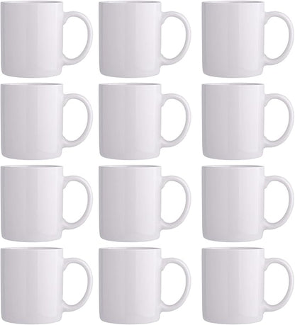 GBhome White Coffee Mugs Set of 12, 12 oz Ceramic Coffee Cups | Classic COffee by GBhome