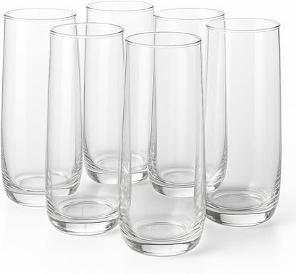 Modern Highball Glasses, 16 oz Clear Glass Tumblers for Water and Cocktails, Set of 6
