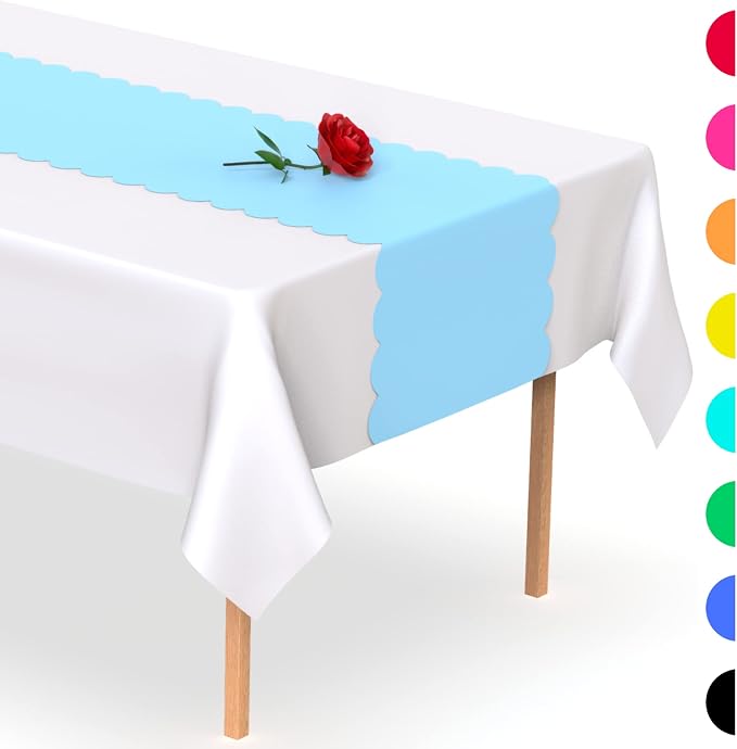 Light Blue Scallop Table Runner, Disposable Plastic, 5 Pack - Image 7