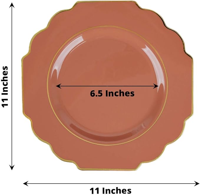 Terracotta Hard Plastic Dinner Plates, 50 Pack 11" Disposable Round Baroque - Image 3
