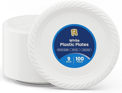 R-kay 100 Pack 9 Inch Plastic Plates Disposable by R-KAY