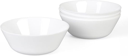 16OZ White Opal Glass Cereal and Soup Bowl Set of 4, 6 inch Dishwasher & Microwave Safe Round Bowls for Salad and Rice