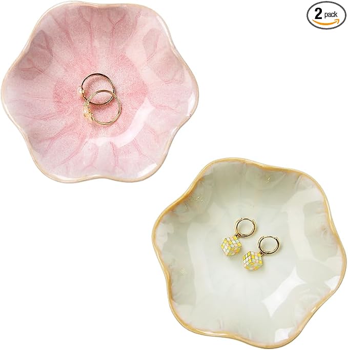 2PCS Lotus Leaf Shape Ring Holder Dish, Small Key Bowl, Ceramic Trinket Tray by JAMEND+CLXP
