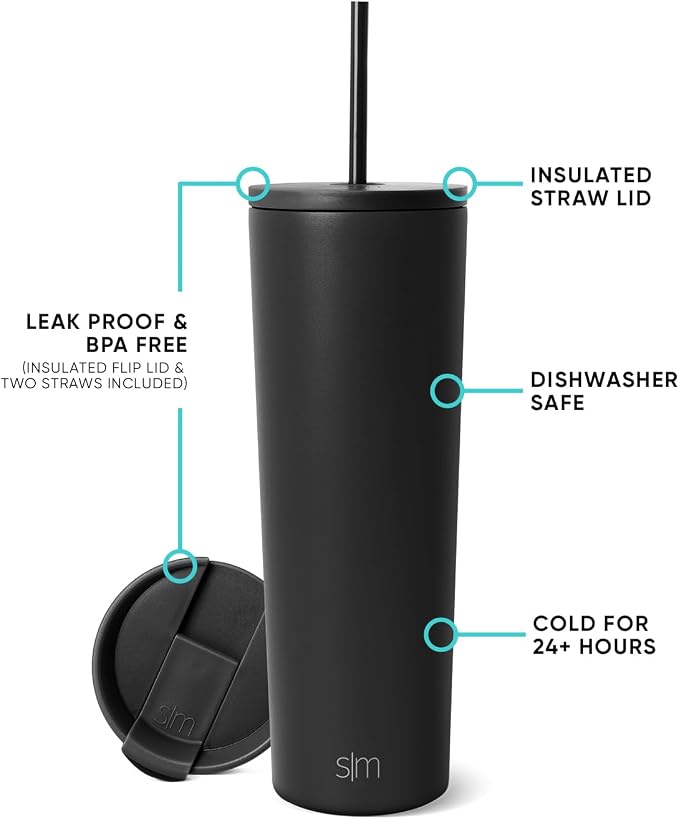 Simple Modern Iced Coffee Tumbler, Insulated | 28oz | Black | Reusable - Image 2