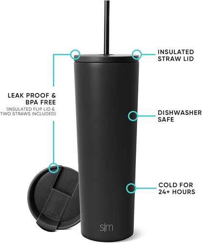 Simple Modern Iced Coffee Tumbler, Insulated | 28oz | Black | Reusable - Image 2
