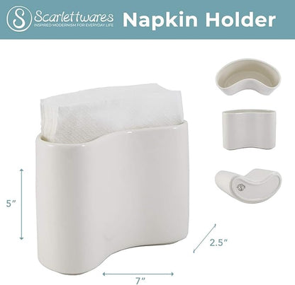 Ceramic Napkin Holder For Table Kitchen Paper Linen Cloth Napkins Upright Stand Up Sturdy Stylish Modern Compact White Modern Farmhouse