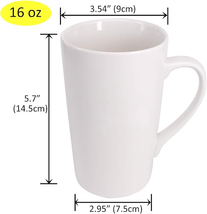 2 Pack 16 OZ Coffee Cup Simple Pure White Ceramic Cup Plain Large Tall White - Image 2