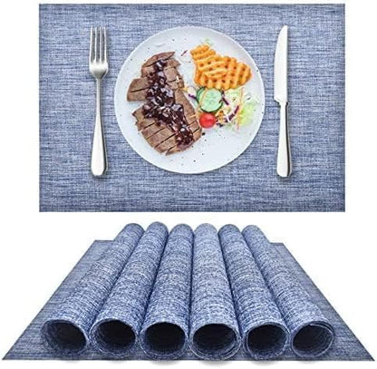 DACHUI Placemats Set of 4, Linen Look Woven Place Mats, Water Resistant, Heat Resistant, Washable, Durable Table Mats (Blue)