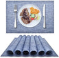 DACHUI Placemats Set of 4, Linen Look Woven Place Mats, Water Resistant, Heat Resistant, Washable, Durable Table Mats (Blue)