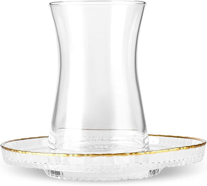 KARACA Nilufer 12-Piece Turkish Tea Glass & Saucer Set, 5.7 oz Gold Trim Clear - Image 6