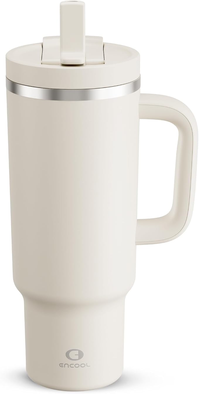ENCOOL 40 oz Tumbler with Handle and Straw: Stainless Steel Insulated Tumbler by ENCOOL