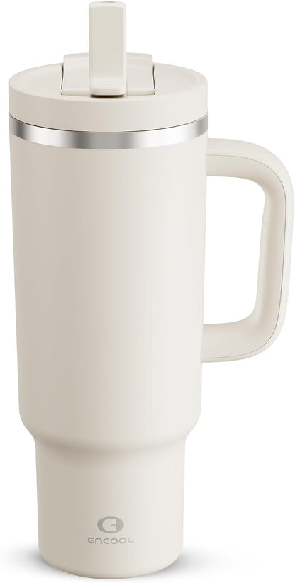 ENCOOL 40 oz Tumbler with Handle and Straw: Stainless Steel Insulated Tumbler by ENCOOL