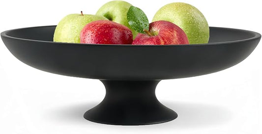 Large Black Decorative Bowl, Modern Pedestal Bowl for Home Decor, Decorative Fruit Bowl for Kitchen Counter, Stylish Key Bowls for Entry Table, 11.45” Diameter & 3.8” Height