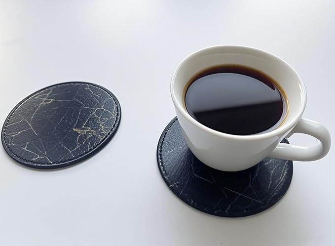 Set of 6 Leather Coasters, Round Coasters - Image 3