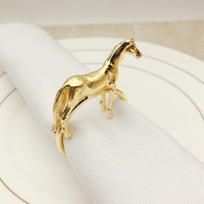 Standing Horse Shape Napkin Ring Metal Napkin Buckle Napkin Hotel/Hotel Supplies Napkin Rings Set of 12 - Gold