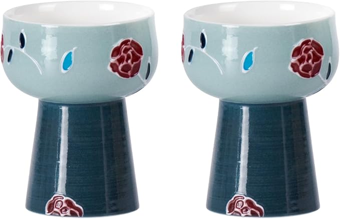 KAMMAK Tea Cup Set of 2 Small Tea Cups 2.1oz Blue Porcelain Tea Cup Set by KAMMAK