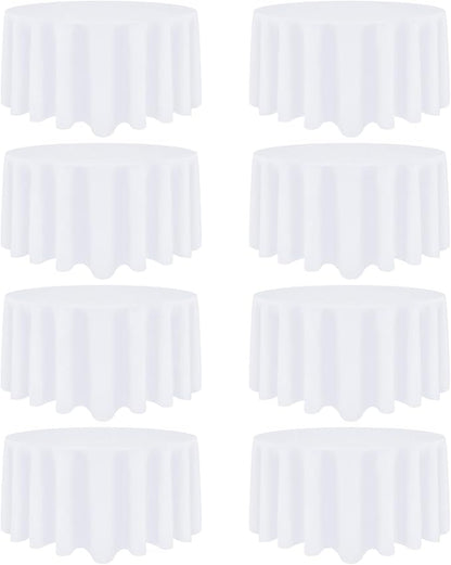 8 Pack White Round Tablecloth 108 Inch White Table Cloth Stain and Wrinkle Resistant Reusable and Washable Polyester Fabric Table Covers for Buffet Wedding Party and Banquet