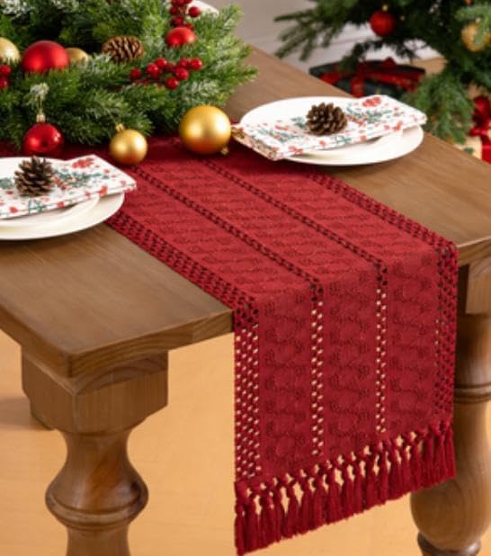 MLMW Boho Red Table Runner Farmhouse Burlap Small Table Runner Dresser Runner | - Image 4