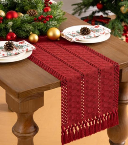 MLMW Boho Red Table Runner Farmhouse Burlap Small Table Runner Dresser Runner | - Image 4