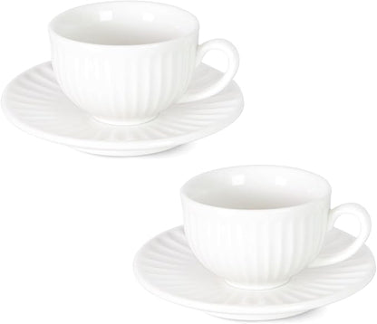 2 oz White Espresso Cups Set of 2, Ceramic Cappuccino Cups by YINUOWEI