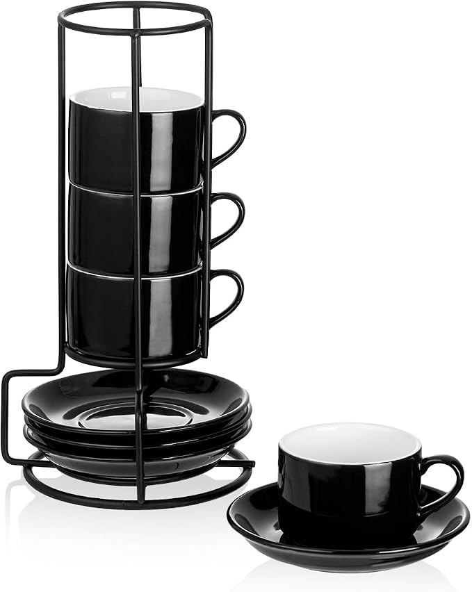 Espresso Cups, 2.5 OZ Stackable Espresso Cups Set of 4 | Porcelain Stackable by MEICHU