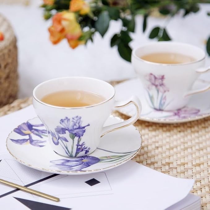 Bone China Tea Cup Set with Saucer and Spoon, 3 Piece, Cappuccino and Latte Cups - Image 4