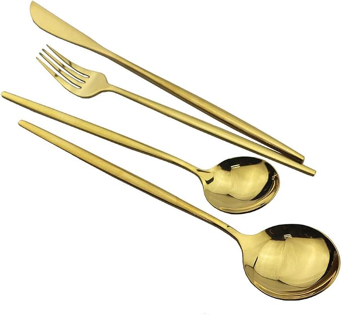 Shiny Gold Silverware Set, JASHII 20-Piece Stainless Steel Satin Finish - Image 6